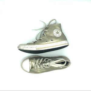 Converse Gold Leather High Top Sneakers Girls Sz 1